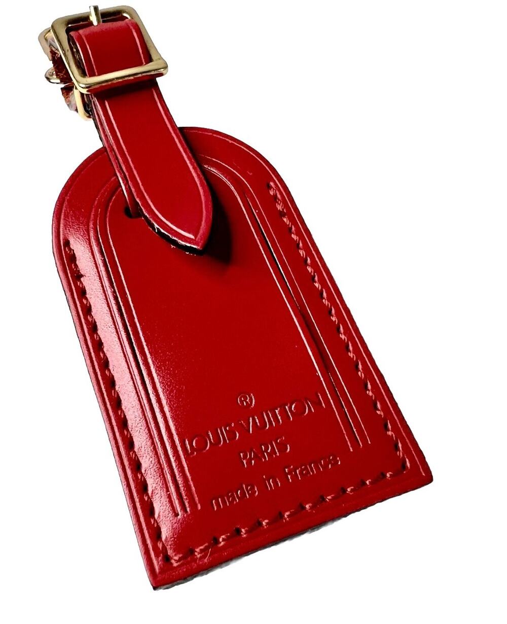 Louis Vuitton Red Luggage Tag Goldtone Buckle Small France UEC ⭐️